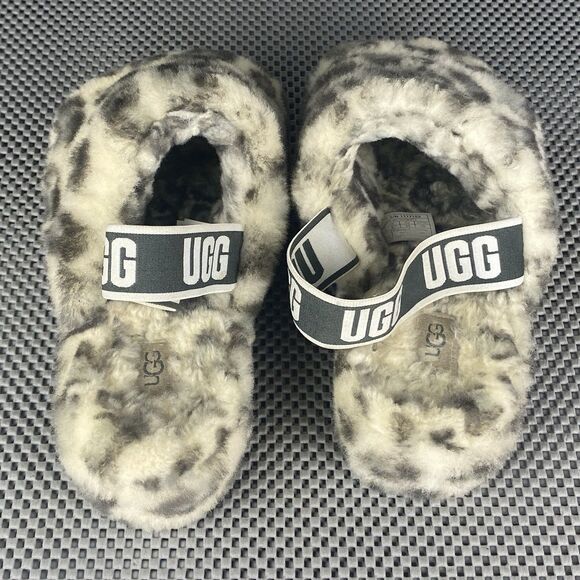 UGG Fluff Yeah Slides Slippers Womens 8 Leopard Animal Print Elastic Slingback - Picture 8 of 12